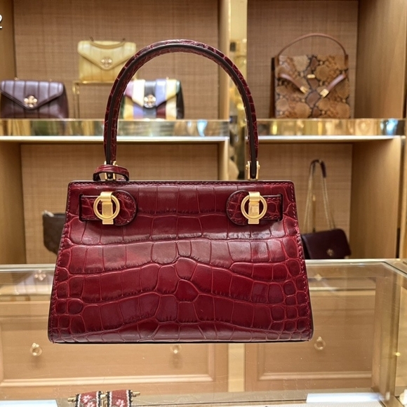 Tory Burch Lee Radzwill Embossed Petite Bag Roma Red - Picture 4 of 9